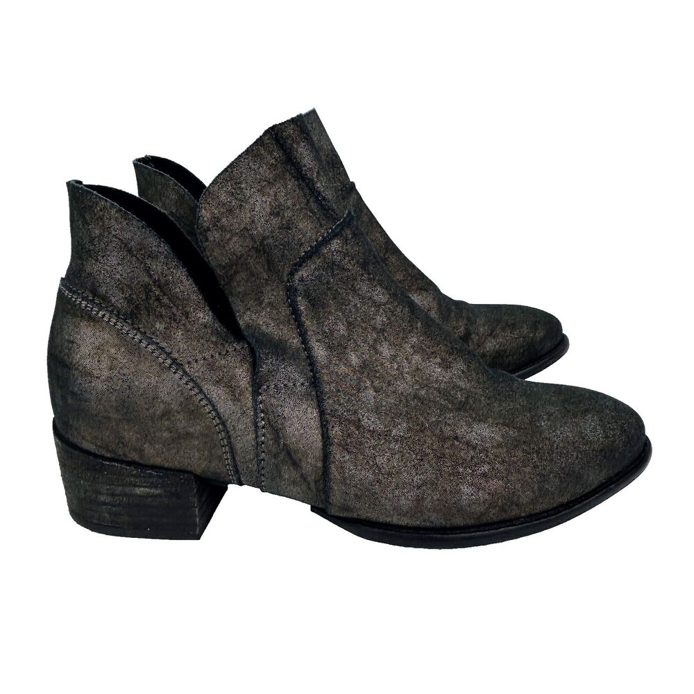 Seychelles Dwelling Anthro Metallic Pewter Bronze Ankle Booties Shiny Boots 7